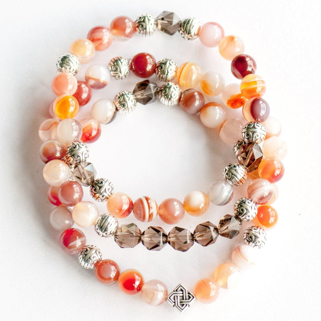 August Birthstone Sardonyx Gemstone Bracelet set with Smokey Quartz