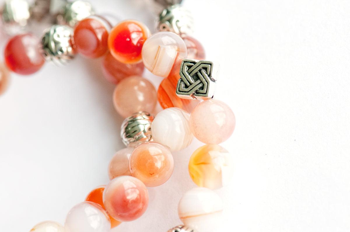 August Birthstone Sardonyx Gemstone Bracelet set with Smokey Quartz