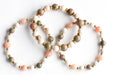 Unakite and Calcite bracelet set with gold metal accents