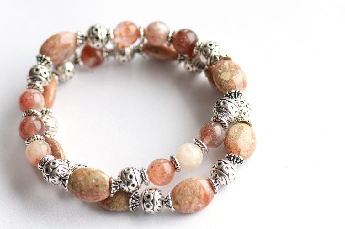 Handmade Unakite and Sunstone bracelet set