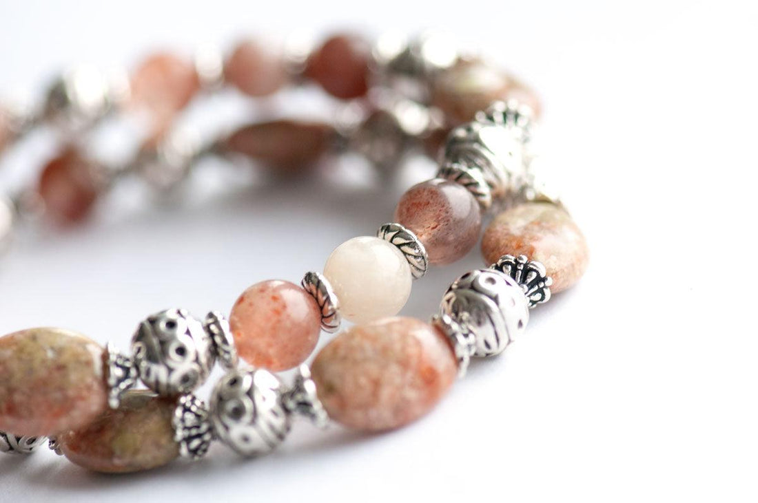 Handmade Unakite and Sunstone bracelet set