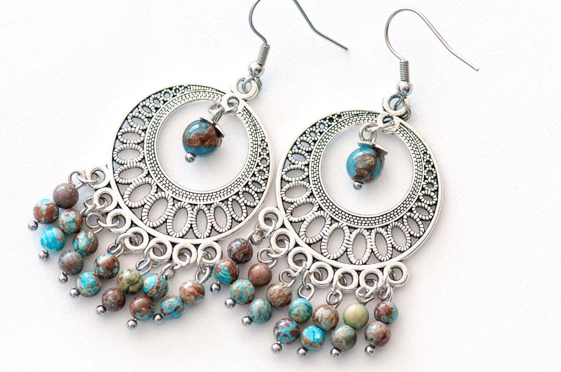 Handmade Jasper and Quartz Boho Earrings