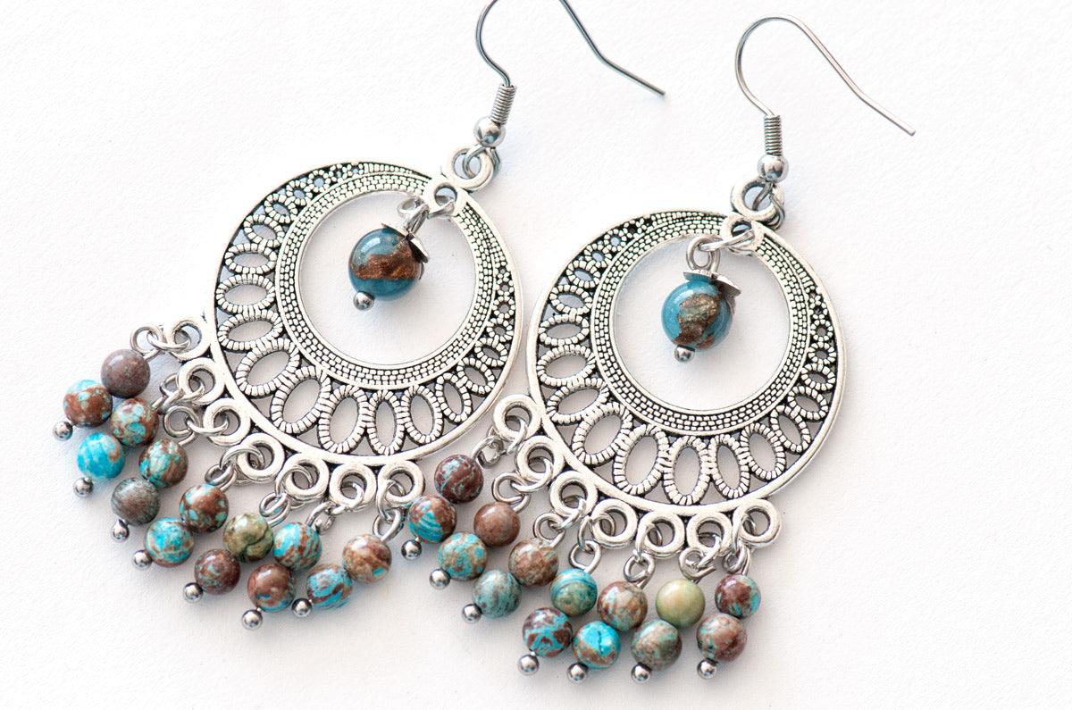 Handmade Jasper and Quartz Boho Earrings