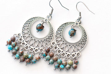 Handmade Jasper and Quartz Boho Earrings
