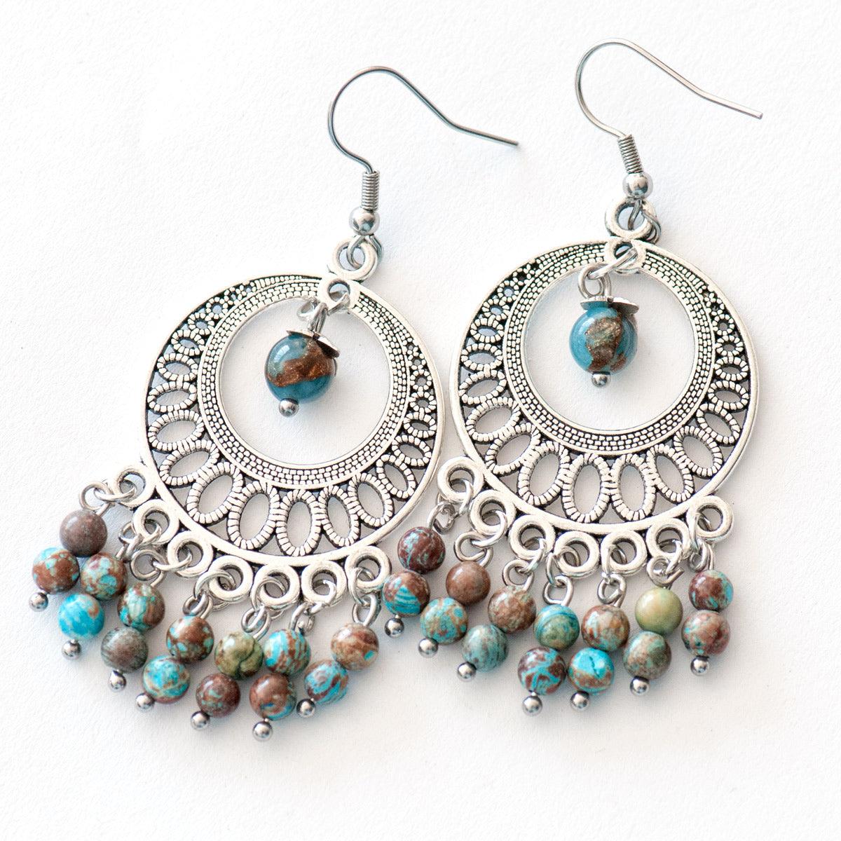 Handmade Jasper and Quartz Boho Earrings