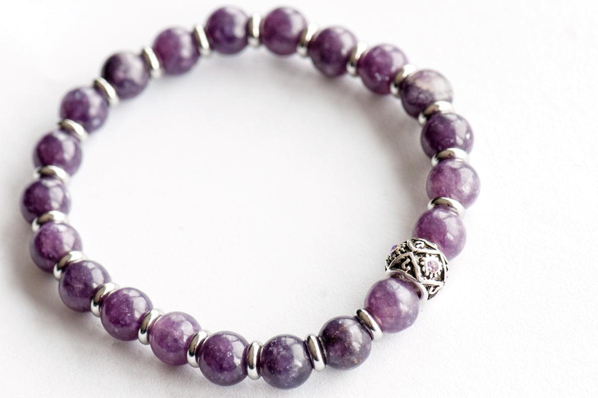 Lepidolite gemstone stretch bracelet