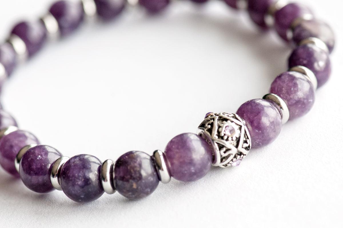 Lepidolite gemstone stretch bracelet