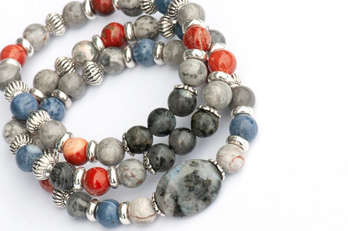 Cozy Lynx handmade stackable stretch bracelet set with Labradorite and Jaspers