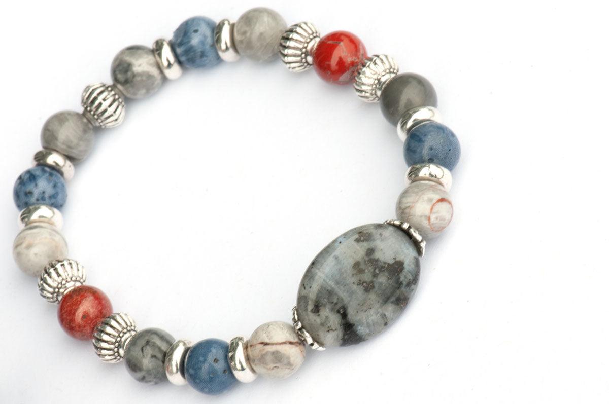 Black Labradorite focal bracelet as part of three bracelet set called Cozy Lynx