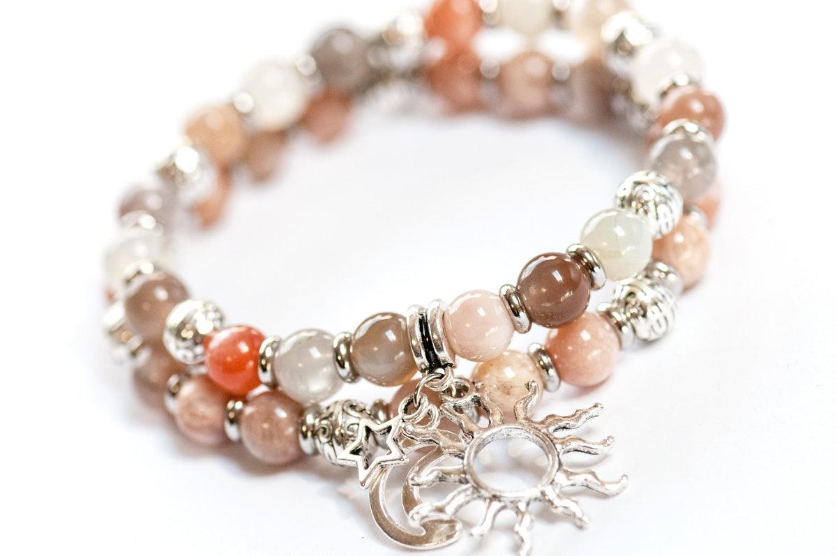 Sunstone and Moonstone bracelet set