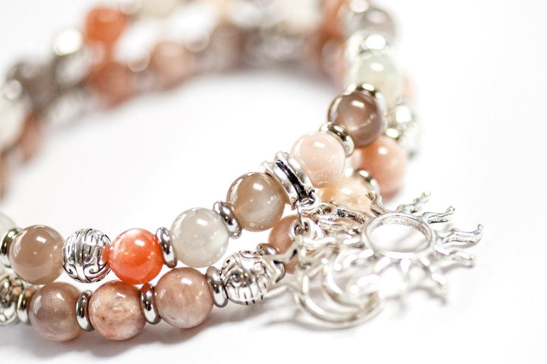 Sunstone and Moonstone bracelet set