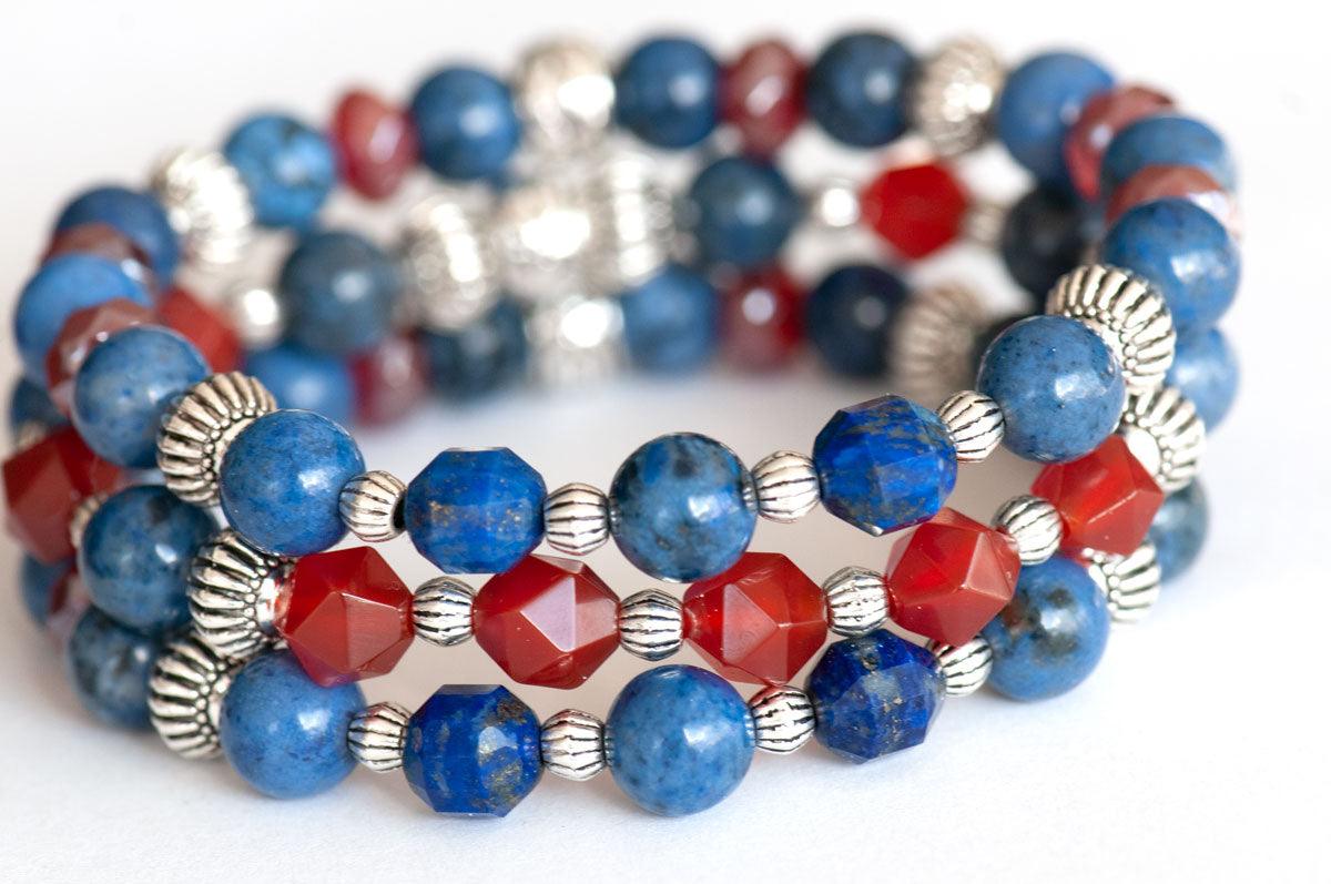 Handmade Dumortierite Lapis and Carnelian bracelet set