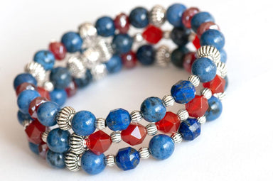 Handmade blue and red stone bracelet with silver accents