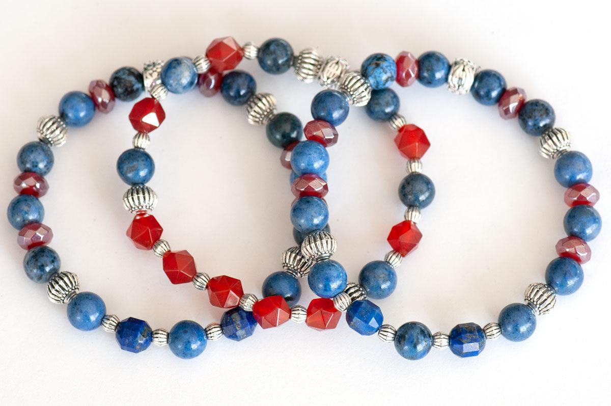 Three bracelet set of handmade gemstone bracelets