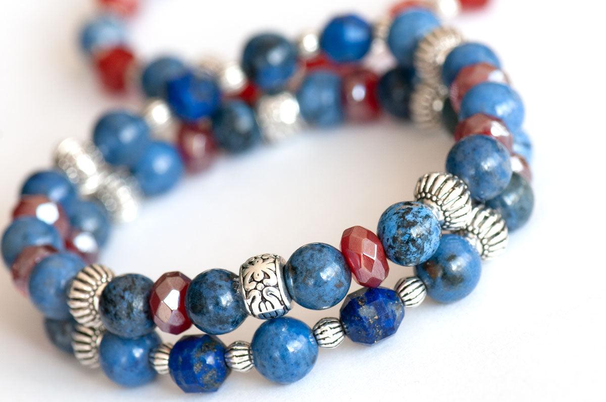 Dumortierite, lapis, and carnelian bracelets handmade in canada