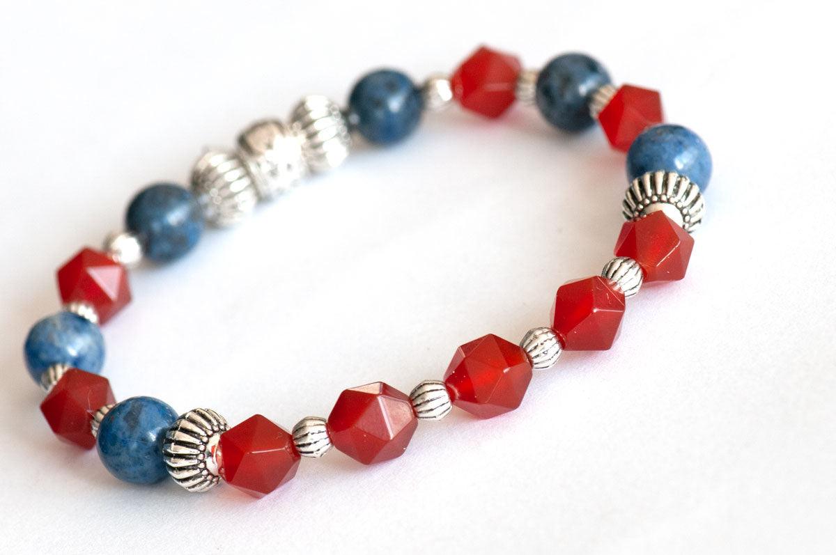 Carnelian and Dumortierite gemstone bracelet