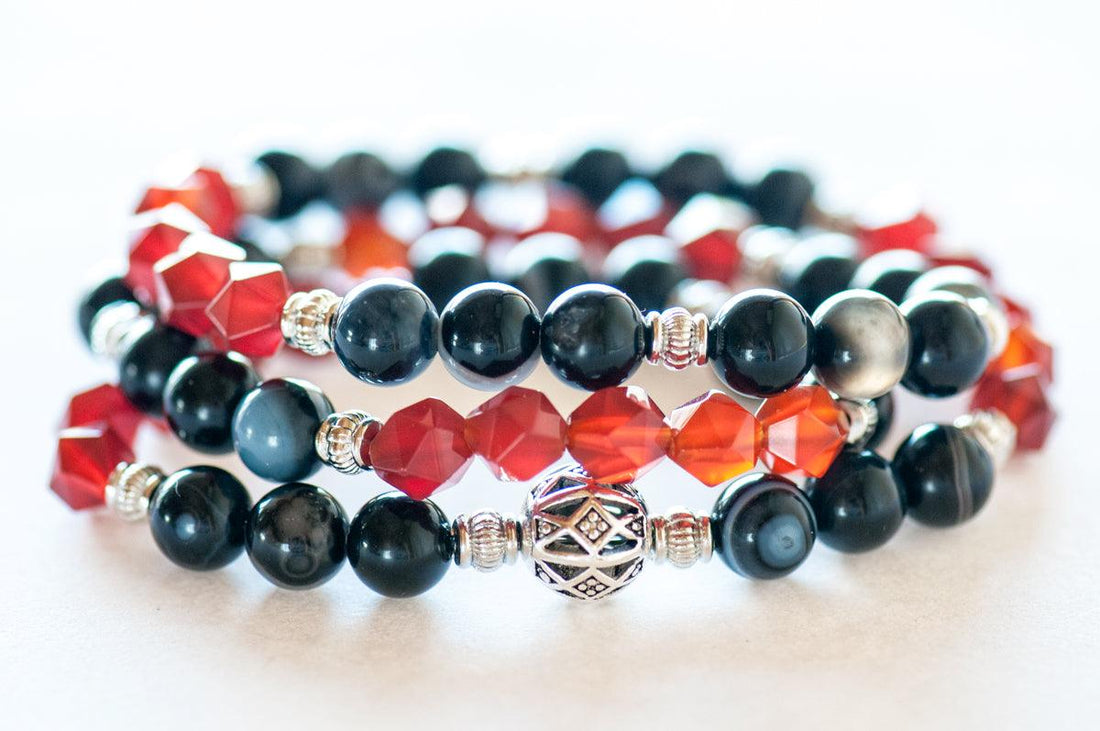 Carnelian and Agate gemstone wrap bracelet