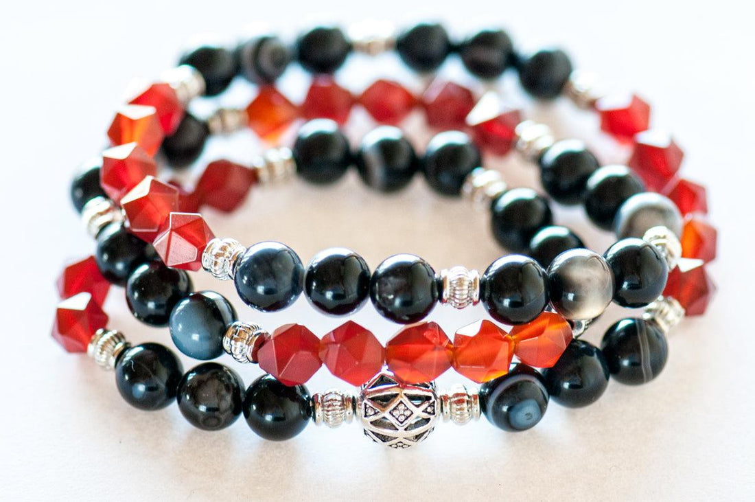 Carnelian and Agate gemstone wrap bracelet