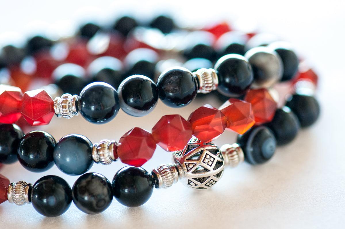 Carnelian and Agate gemstone wrap bracelet