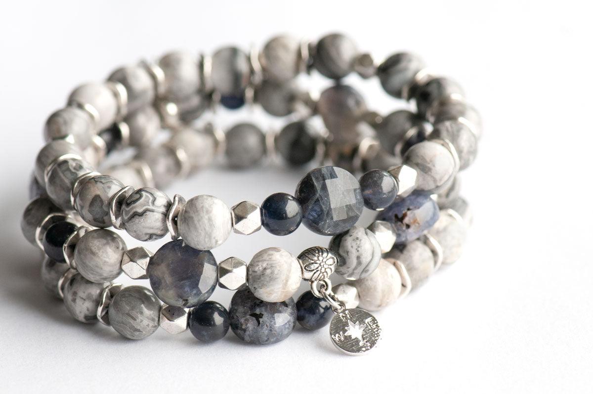 Handmade Iolite bracelet Set in grey and purple