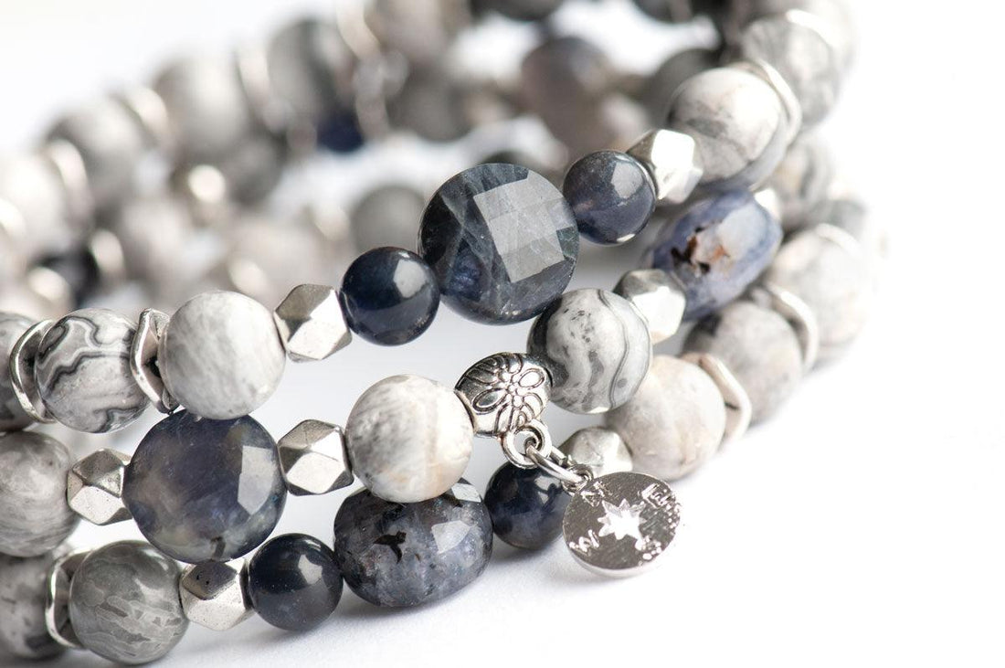 Handmade Iolite bracelet Set in grey and purple