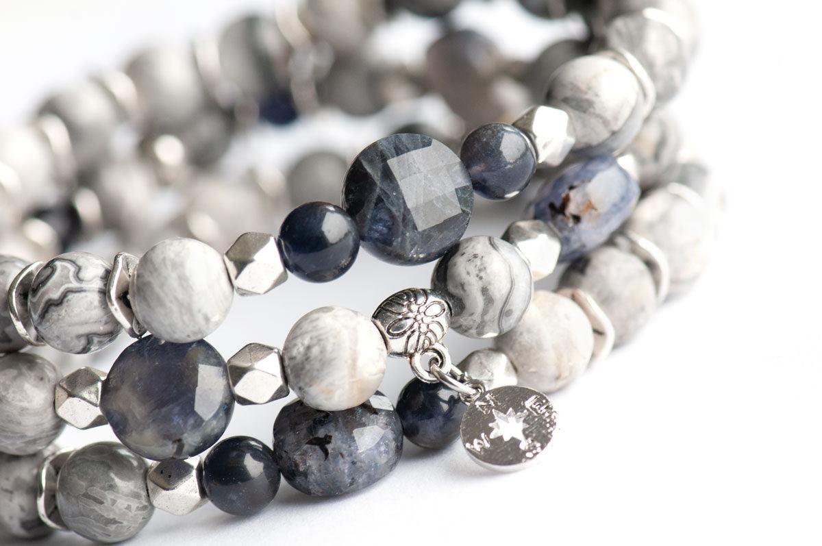 Iolite bracelet stack, Fierce Explorer, Handmade in Canada