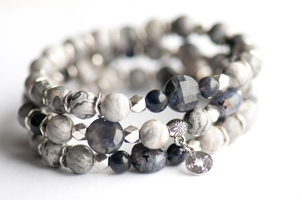 Iolite and Jasper bracelet set Viking compass stone