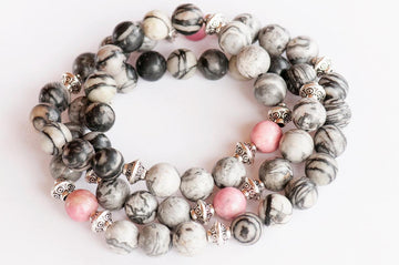 Natural Gemstone Bracelet with Rhodonite, Netstone, and Ocean Jasper