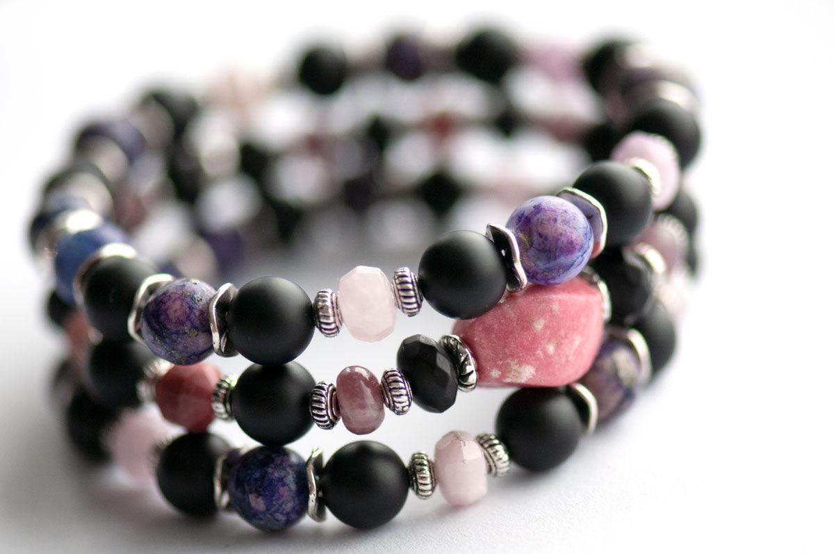 Fierce Optimism bracelet set in purple and pink gemstones made in New Brunswick Canada