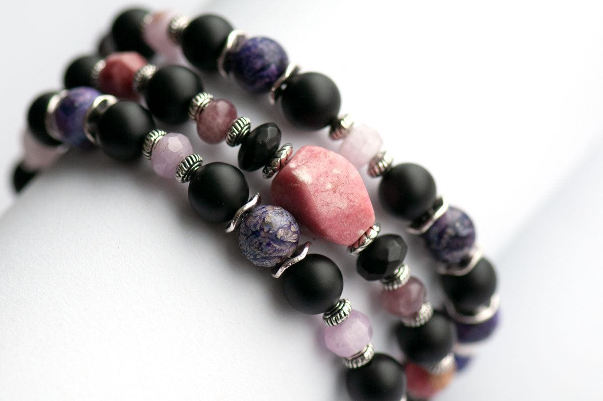 Gemstone bracelet set featuring Thulite focal bead handmade in Canada