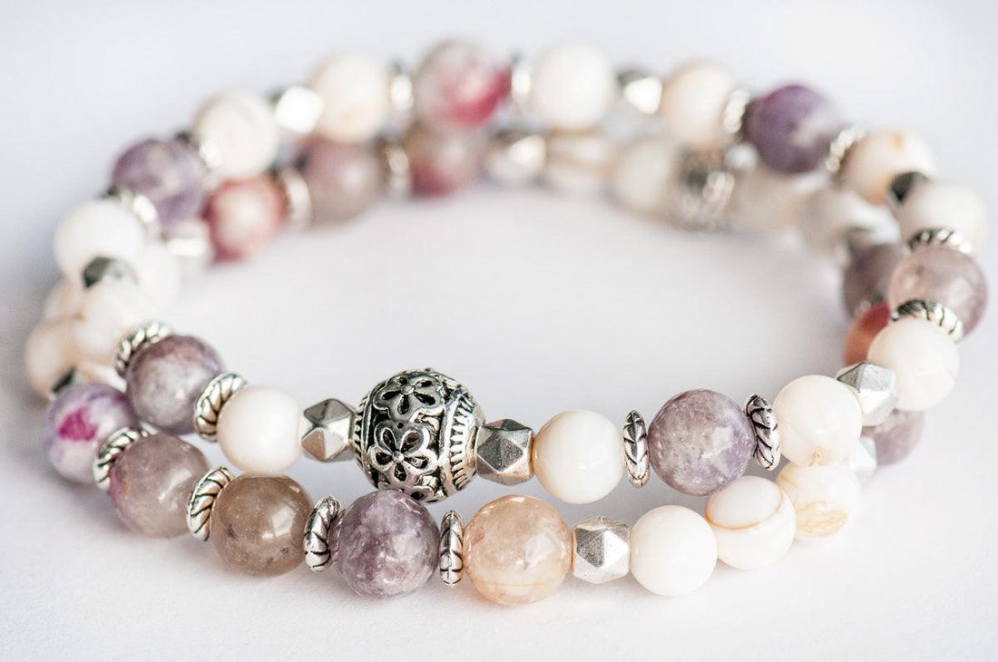 Lepidolite and Pink Tourmaline Self Love Bracelet Set