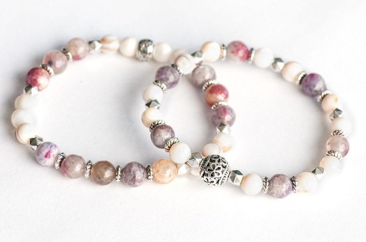 gemstone bracelet set for sale pink tourmaline and lepidolite