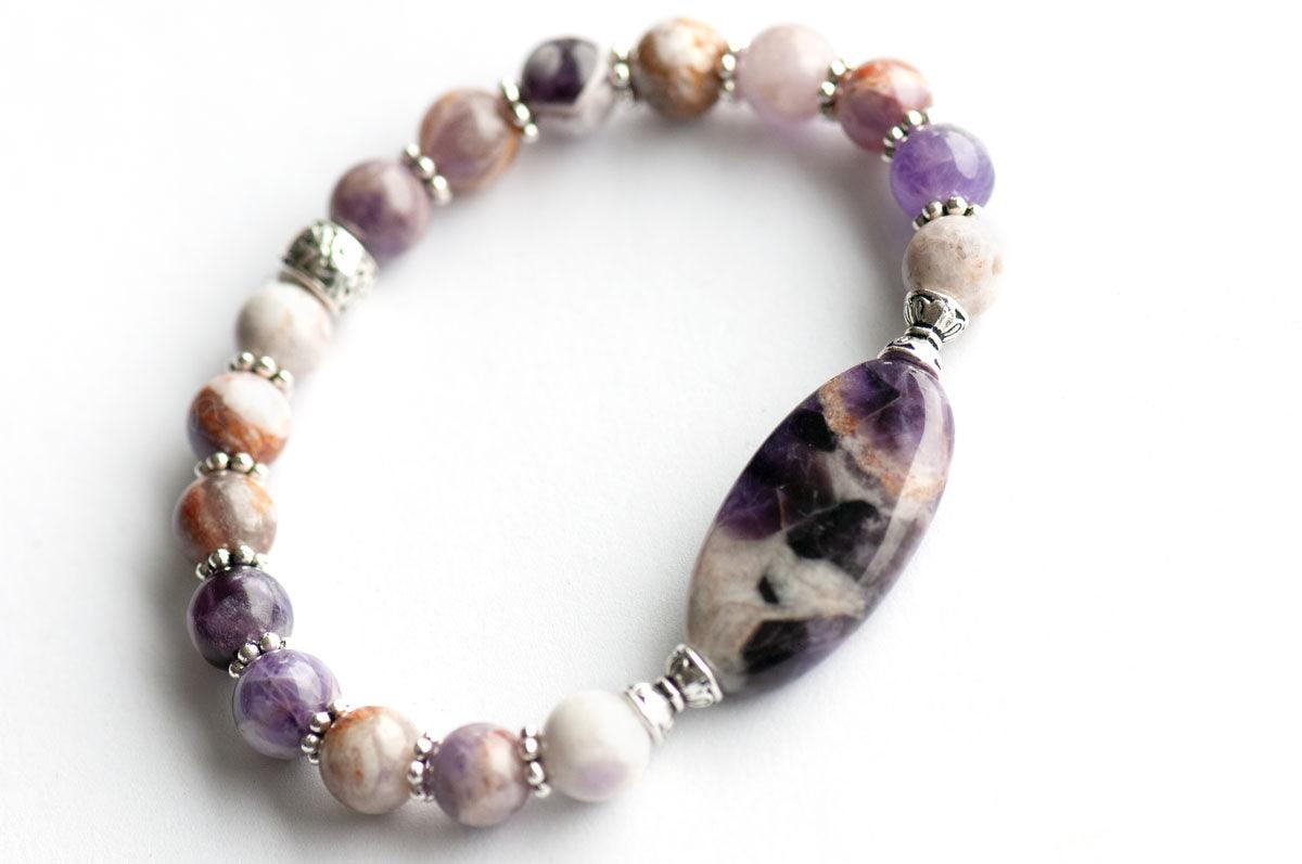 Flower and dog teeth amethyst handmade gemstone bracelet