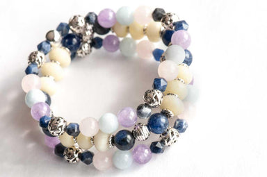 Handmade semi-precious stone bracelet set in navy and pastels