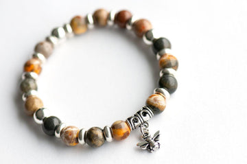 Honey Bee Fierce bracelet with Bumblebee Jasper beads and a honey bee charm.