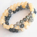 Bracelet stack in yellow and gray jade, yellow opals and labradorite
