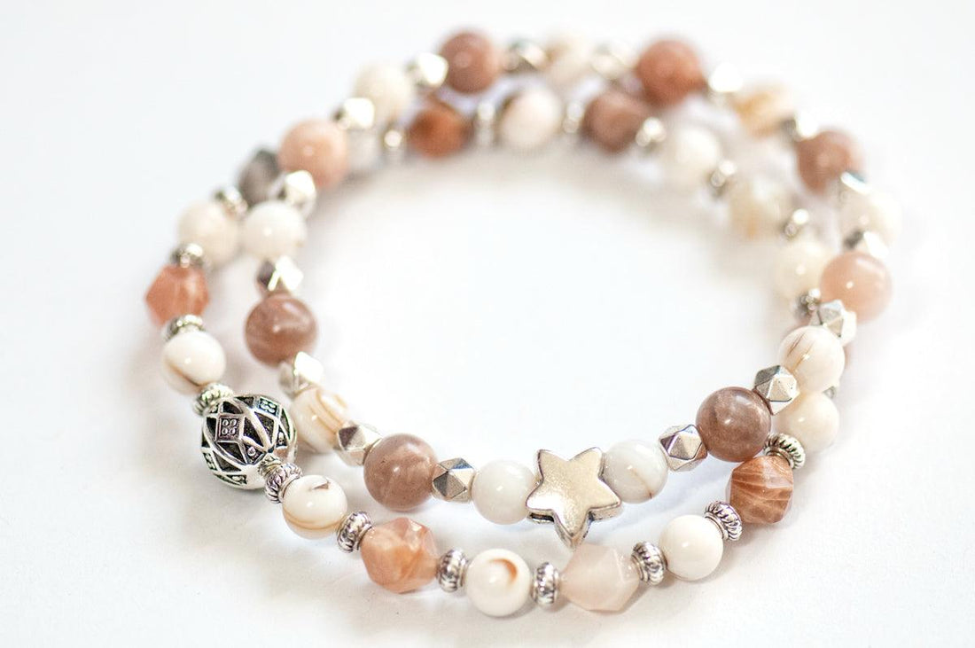 June birthstone moonstone and pearl bracelet set