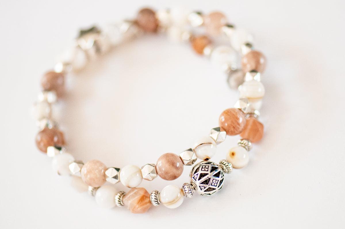 June birthstone moonstone and pearl bracelet set