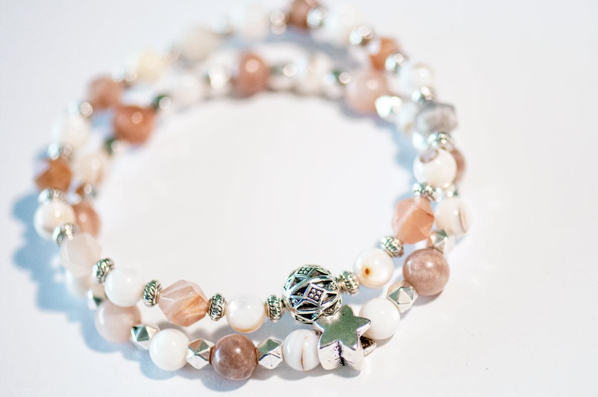 June birthstone moonstone and pearl bracelet set