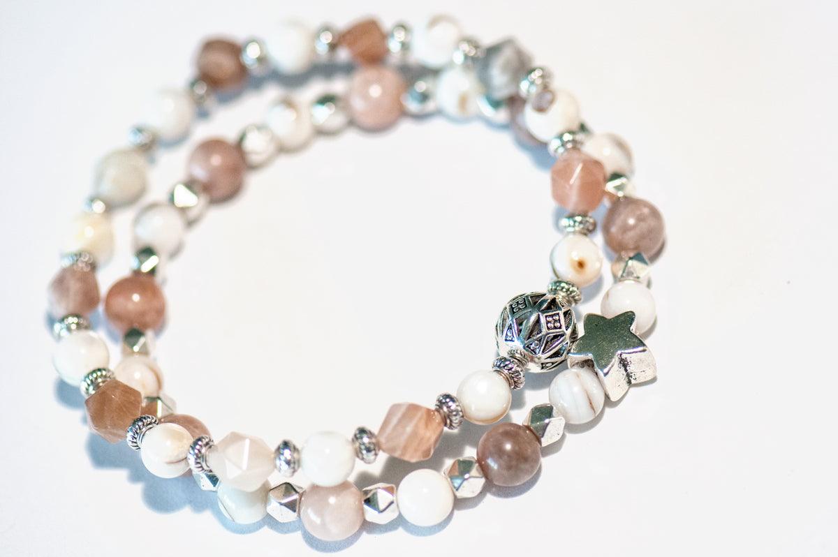 June birthstone moonstone and pearl bracelet set