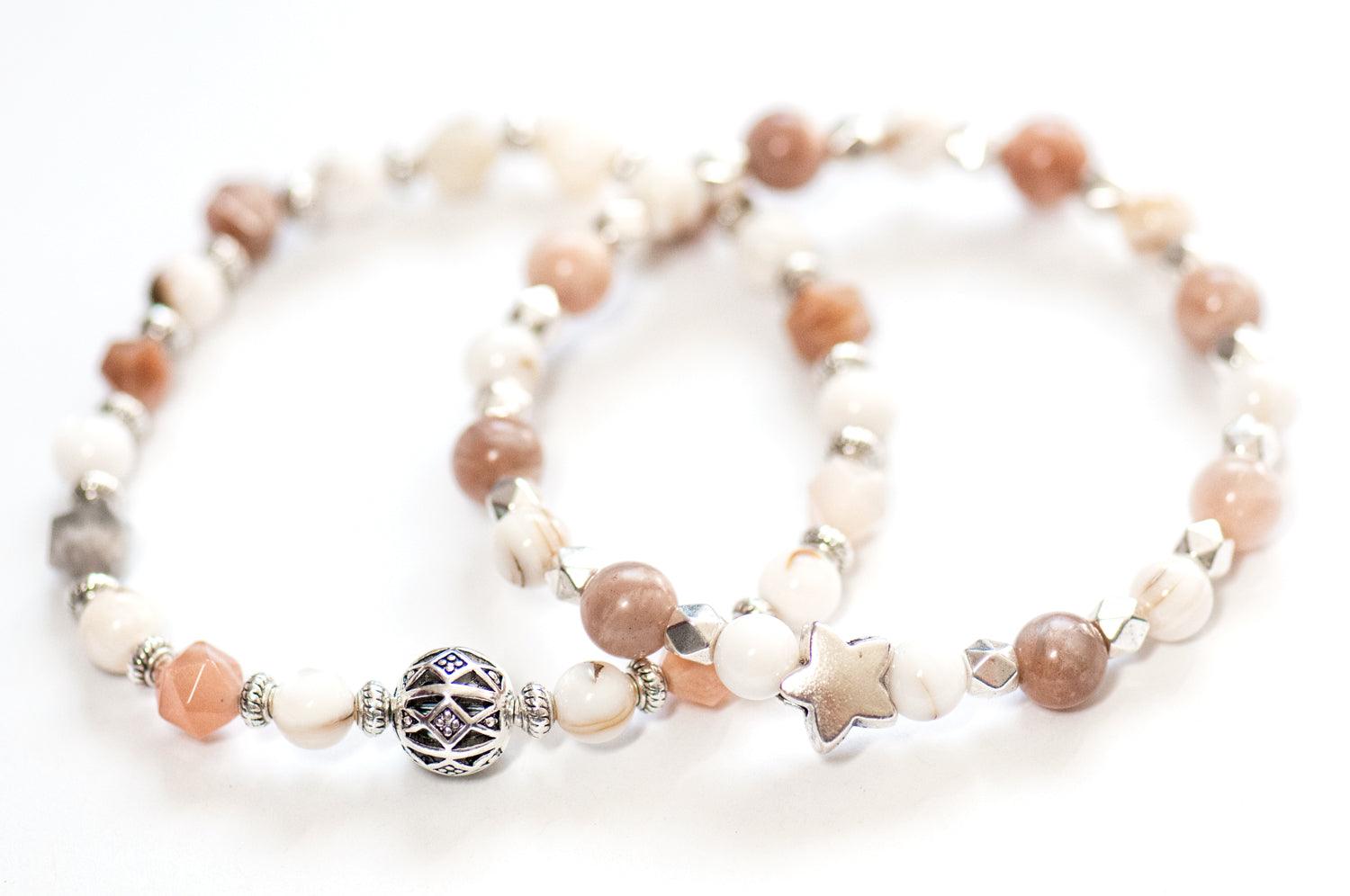 June birthstone moonstone and pearl bracelet set