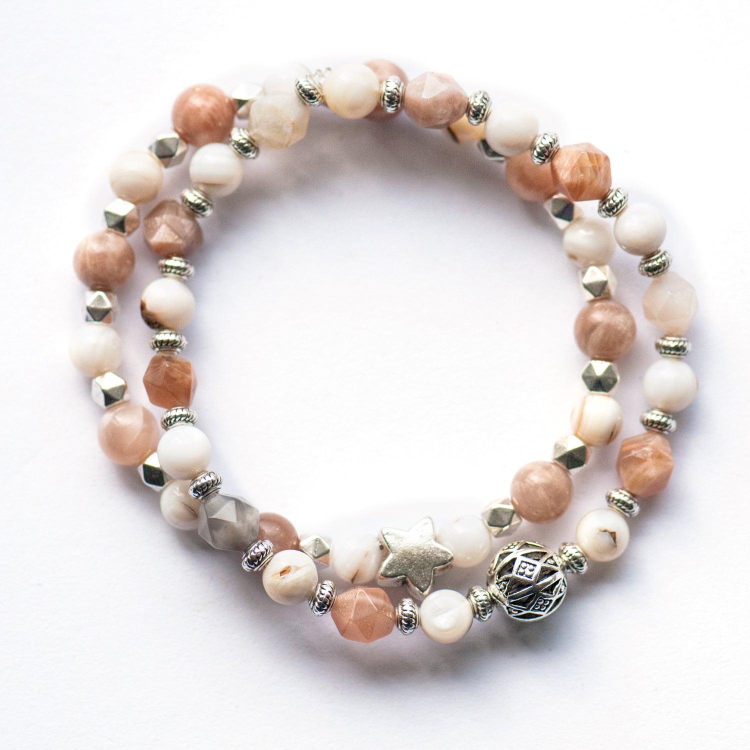 June birthstone moonstone and pearl bracelet set