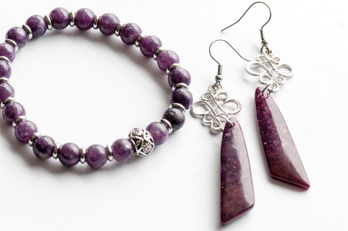 Lepidolite Earrings and matching bracelet
