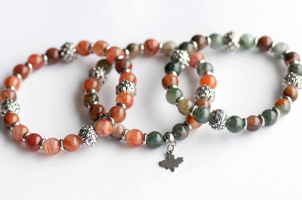 Agate stone bracelet triple stack handmade in canada