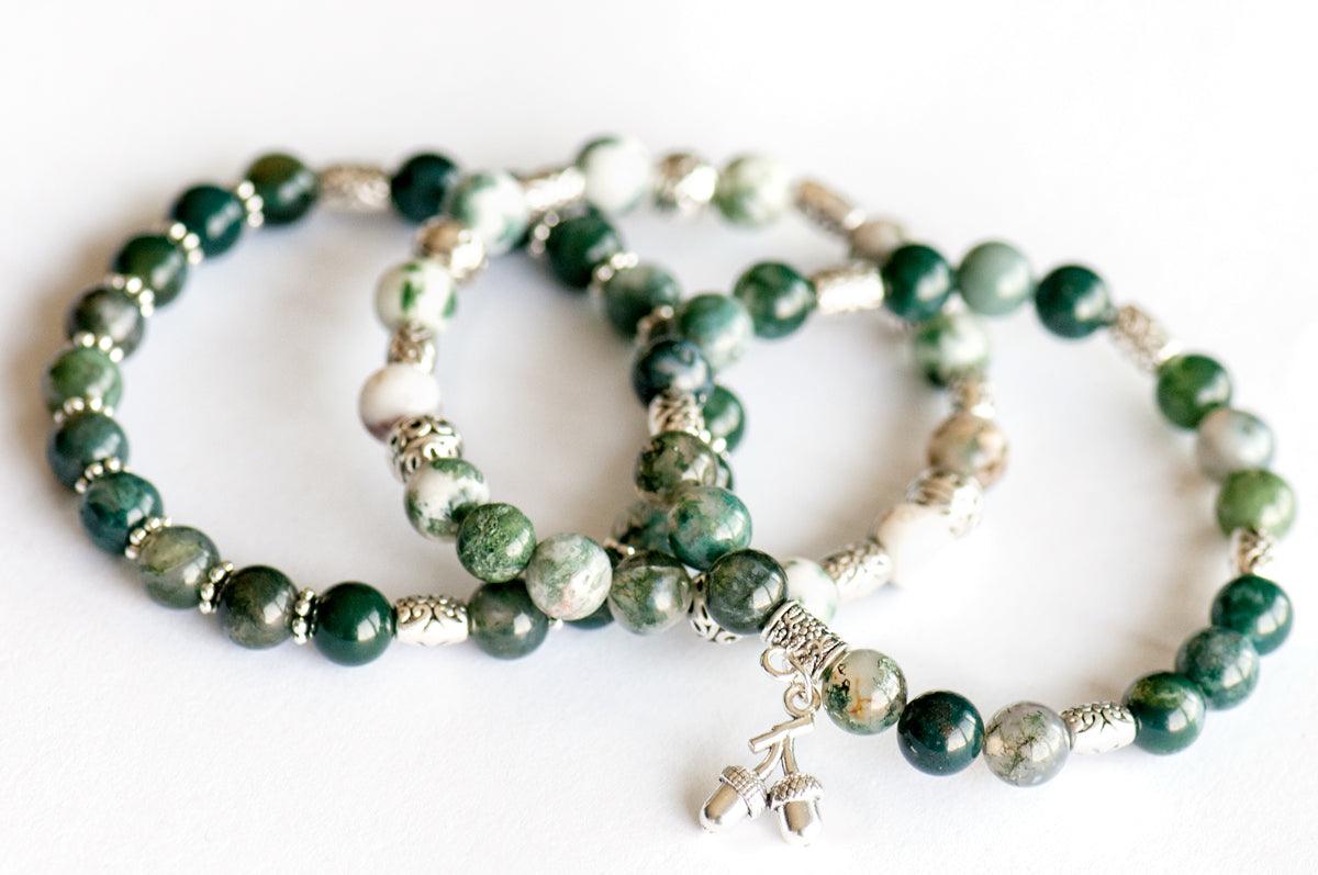 May Birthstone Agate gemstone bracelet stack