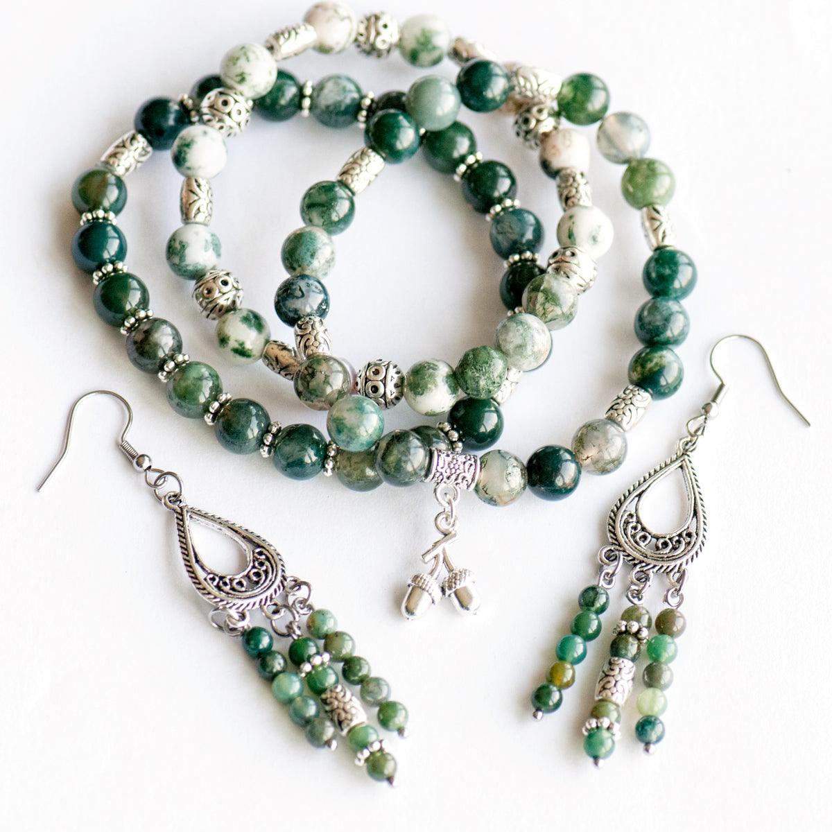 May Birthstone Agate gemstone bracelet stack with matching earrings (sold separately) 