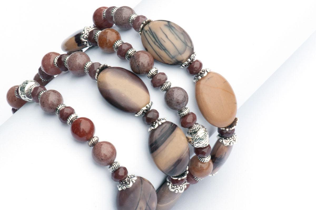 Mulberry Wine jasper and aventurine bracelets handmade in canada