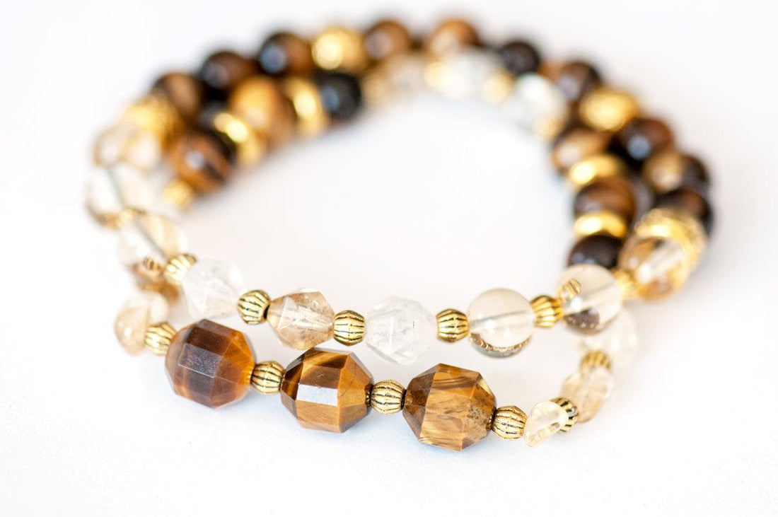 November birthstones Citrine and Tiger Eye gemstone bracelet