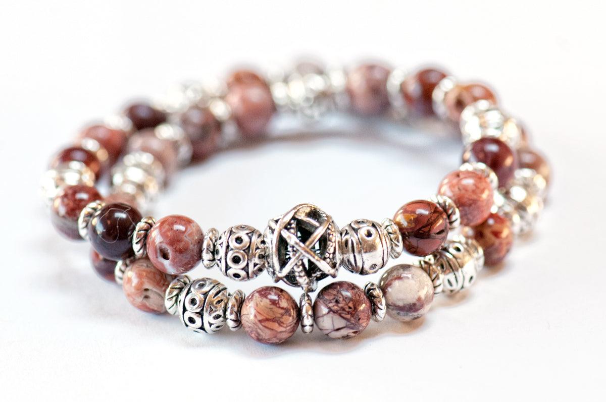 Red Porcelain Jasper double wrap stretch bracelet for sale
