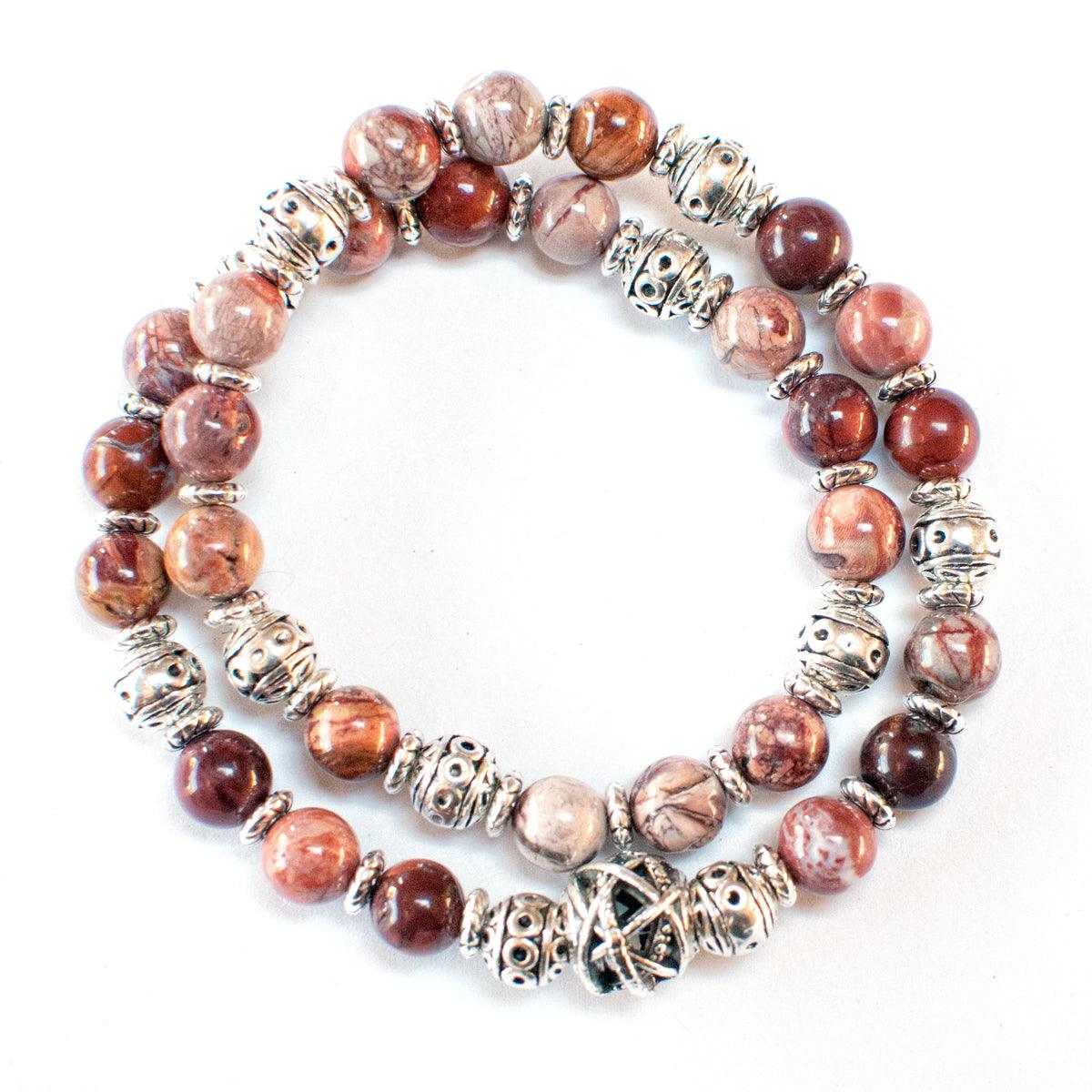 Red Porcelain Jasper double wrap stretch bracelet for sale